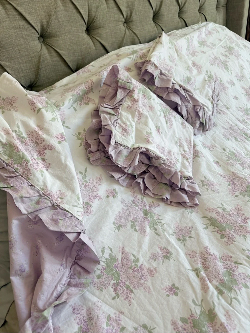 Simply Shabby Chic lilac lavender floral ruffled bedding set Duvet Pillow Shams